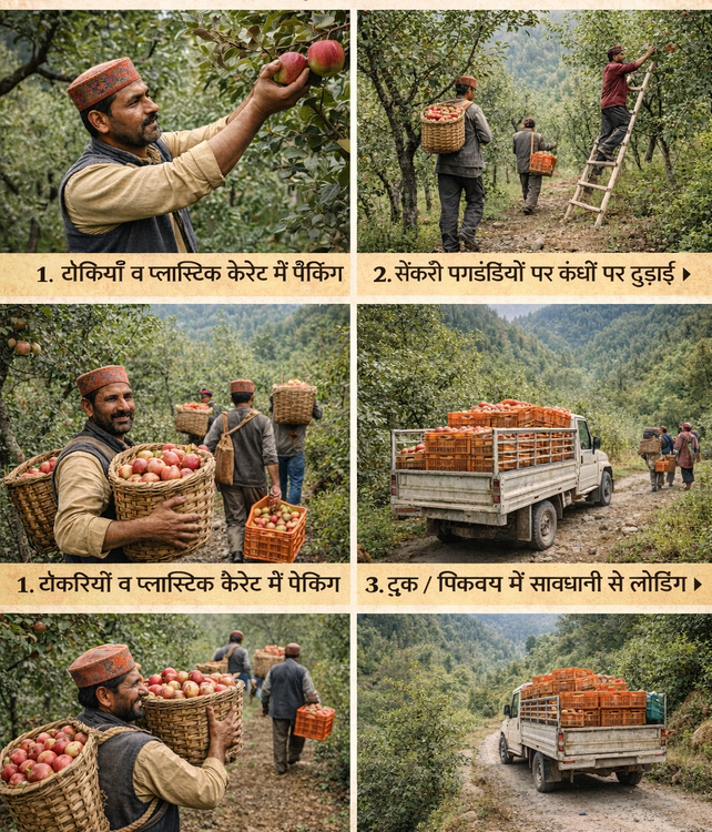 सेब का मंडी पहुचाया जाना